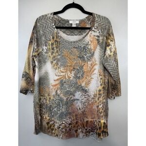 CJ Banks Plus Size Animal Print Blouse With Dimensional Fabric Size 1X